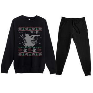 Duck Hunting Ugly Christmas Premium Crewneck Sweatsuit Set