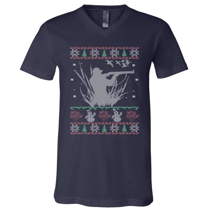 Duck Hunting Ugly Christmas V-Neck T-Shirt