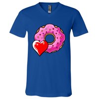 Donut Heart Valentines Day Doughnut Dessert Sweet Food Love Gift V-Neck T-Shirt