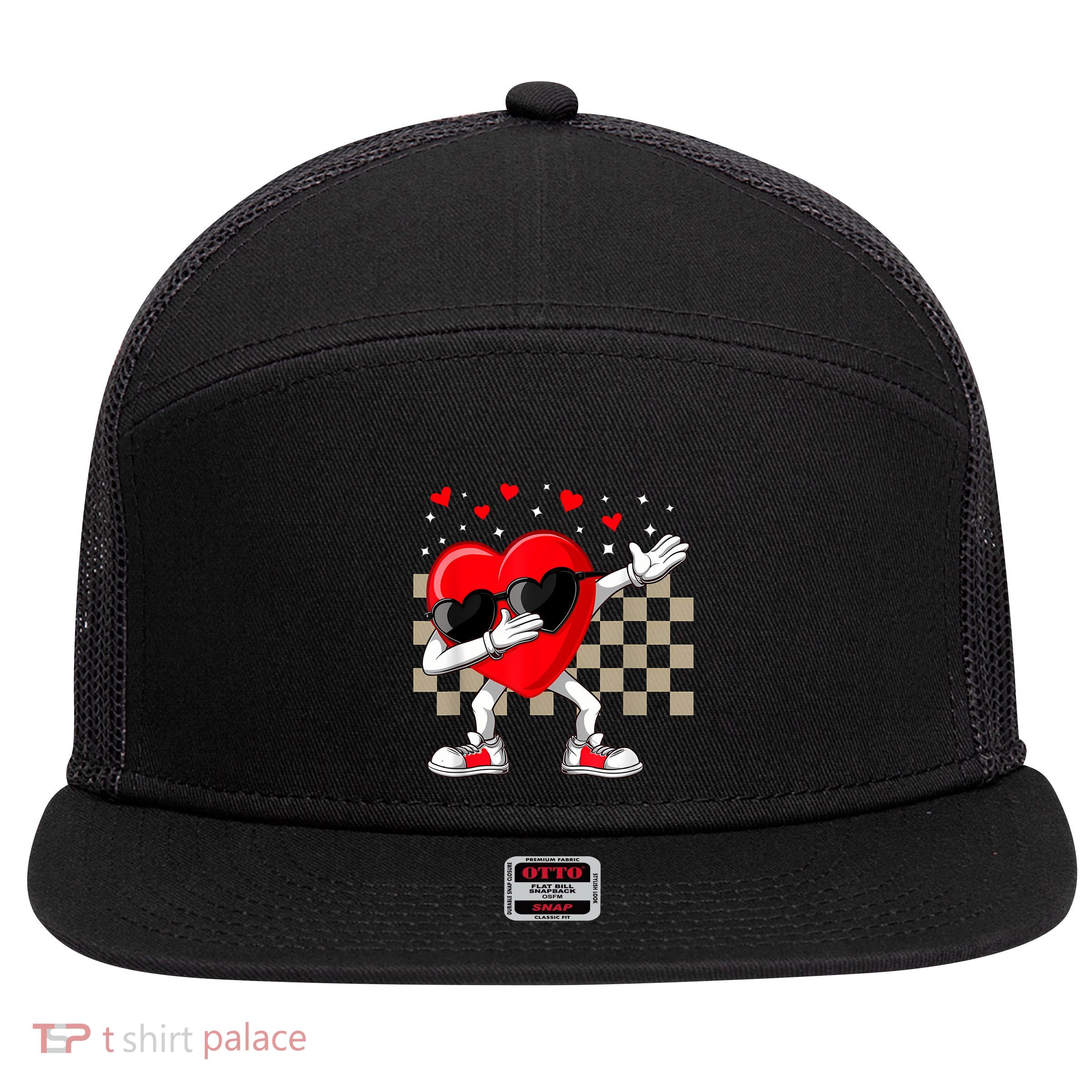 Dabbing Heart ValentineS Day Dab Dance Groovy Girl 7 Panel Mesh Trucker Snapback Hat
