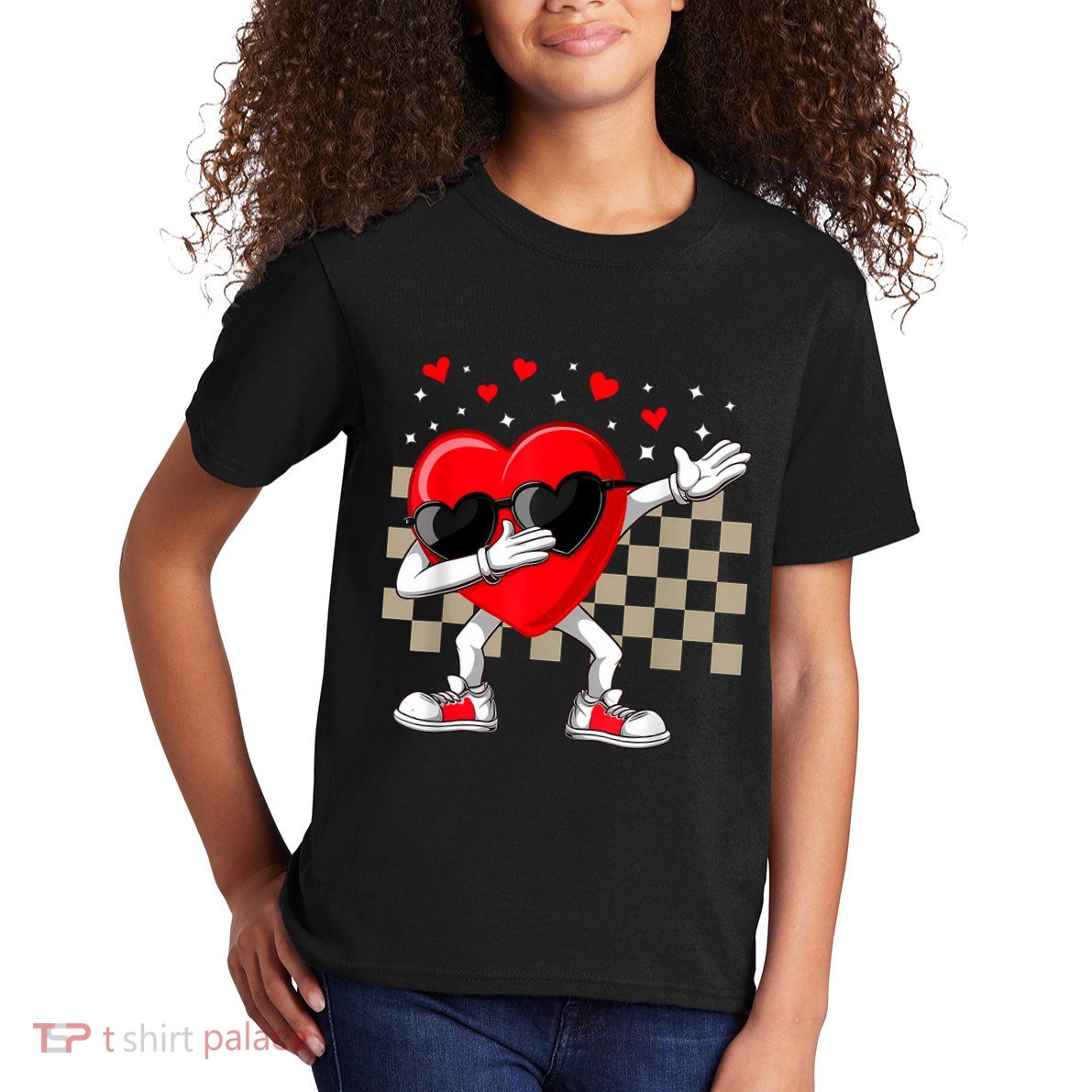 Dabbing Heart ValentineS Day Dab Dance Groovy Girl Kids T-Shirt