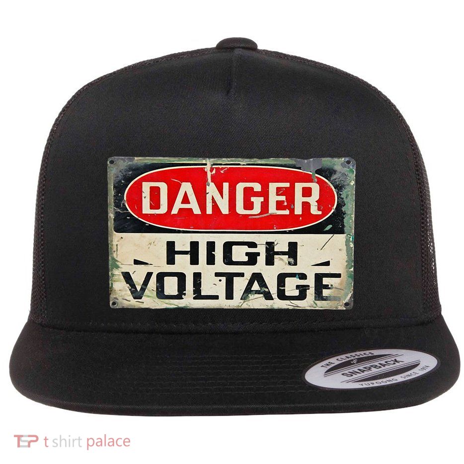 Danger High Voltage Old Rusted Danger Sign Flatbill Hat