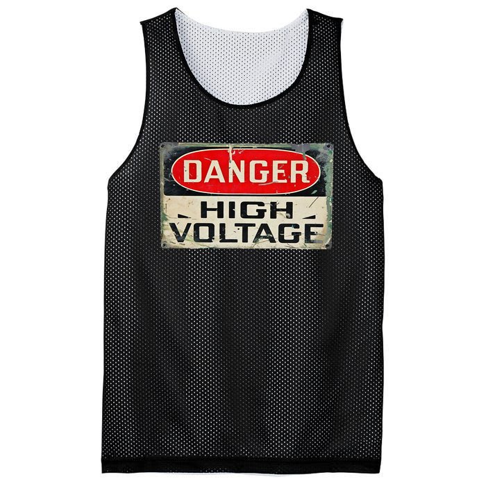 Danger High Voltage Old Rusted Danger Sign Mesh Reversible Basketball Jersey Tank