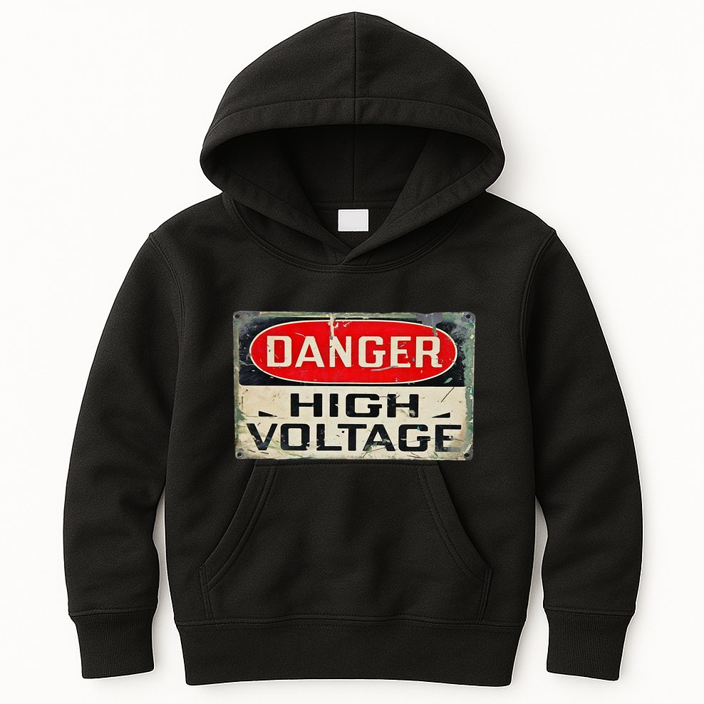 Danger High Voltage Old Rusted Danger Sign Kids Hoodie