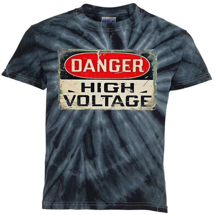 Danger High Voltage Old Rusted Danger Sign Kids Tie-Dye T-Shirt