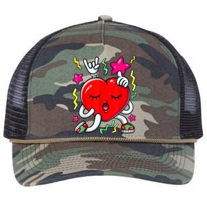 Dancing Heart Valentines Day Love Dab Dance Gift Retro Rope Trucker Hat Cap