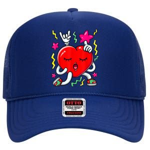 Dancing Heart Valentines Day Love Dab Dance Gift High Crown Mesh Back Trucker Hat