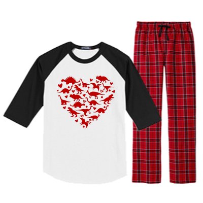 Dinosaur Heart Valentines Day Raglan Sleeve Pajama Set