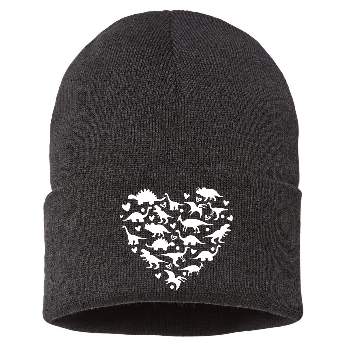 Dinosaur Heart Valentines Day Sustainable Knit Beanie
