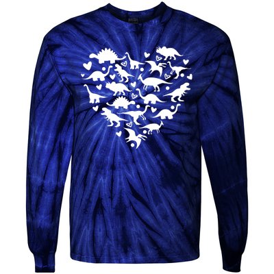 Dinosaur Heart Valentines Day Tie-Dye Long Sleeve Shirt