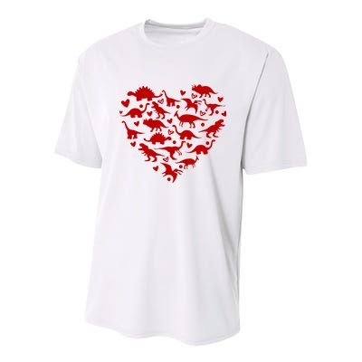 Dinosaur Heart Valentines Day Youth Performance Sprint T-Shirt