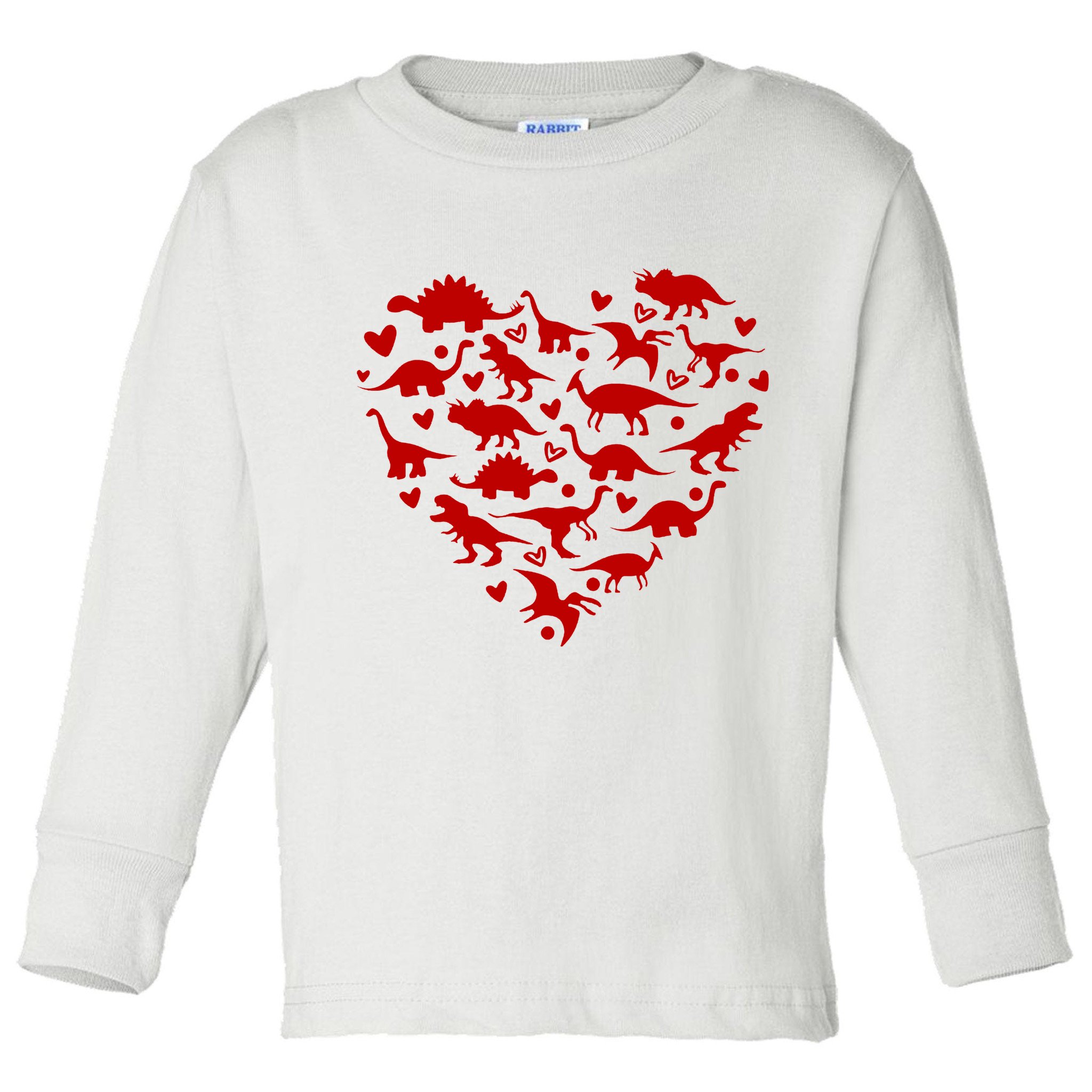 Dinosaur Heart Valentines Day Toddler Long Sleeve Shirt