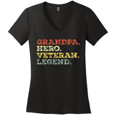 Dad Hero Veteran Legend Design For Grandpa Veteran Women's V-Neck T-Shirt