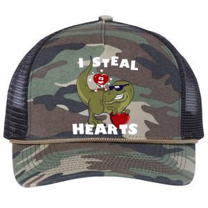 Dinosaur Heart Valentines Day Gift Retro Rope Trucker Hat Cap