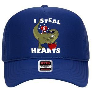 Dinosaur Heart Valentines Day Gift High Crown Mesh Back Trucker Hat