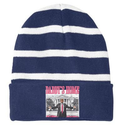 Daddys Home Vote Donald Trump 2024 Election Striped Beanie with Solid Band