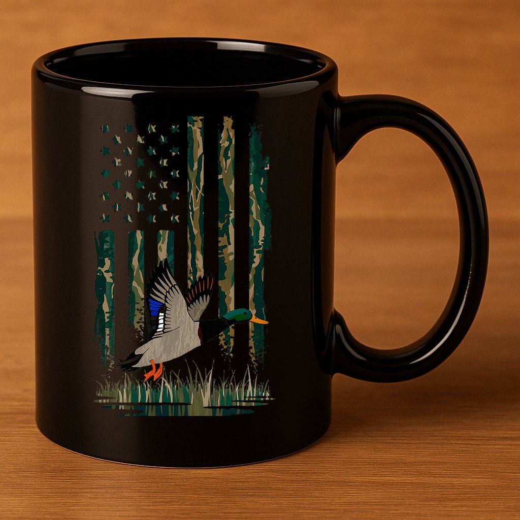 Duck Hunting Waterfowl Hunters Camo Flag 11oz C Handle Ceramic Mug