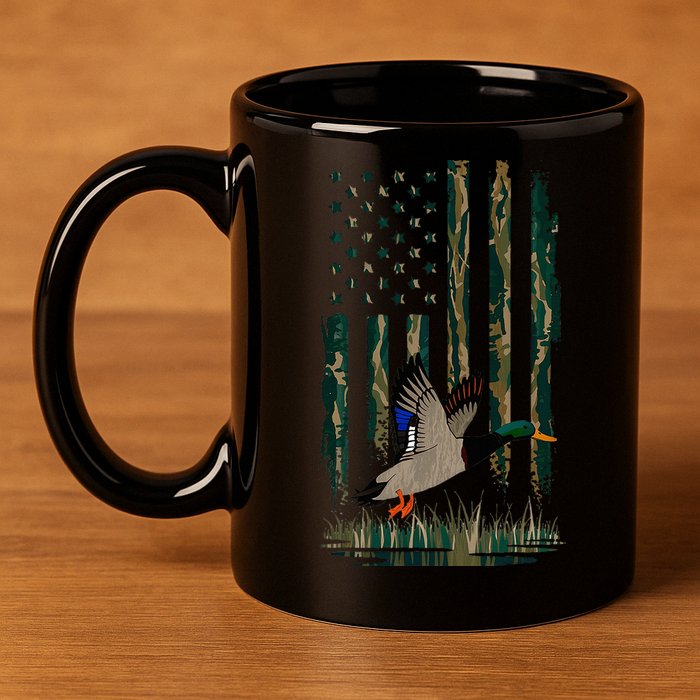 Duck Hunting Waterfowl Hunters Camo Flag 11oz C Handle Ceramic Mug