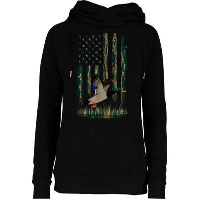 Duck Hunting Waterfowl Hunters Camo Flag Womens Funnel Neck Pullover Hood