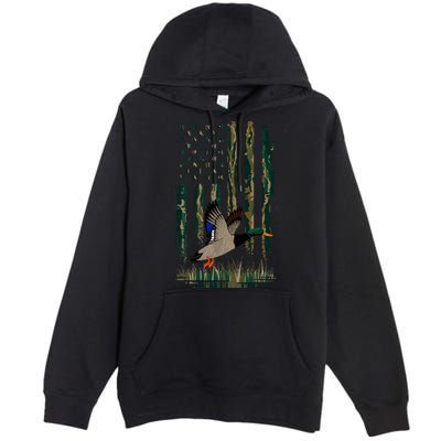 Duck Hunting Waterfowl Hunters Camo Flag Premium Pullover Hoodie