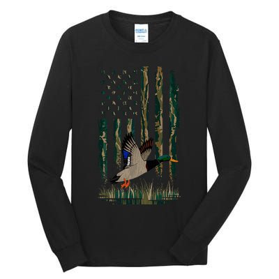 Duck Hunting Waterfowl Hunters Camo Flag Tall Long Sleeve T-Shirt