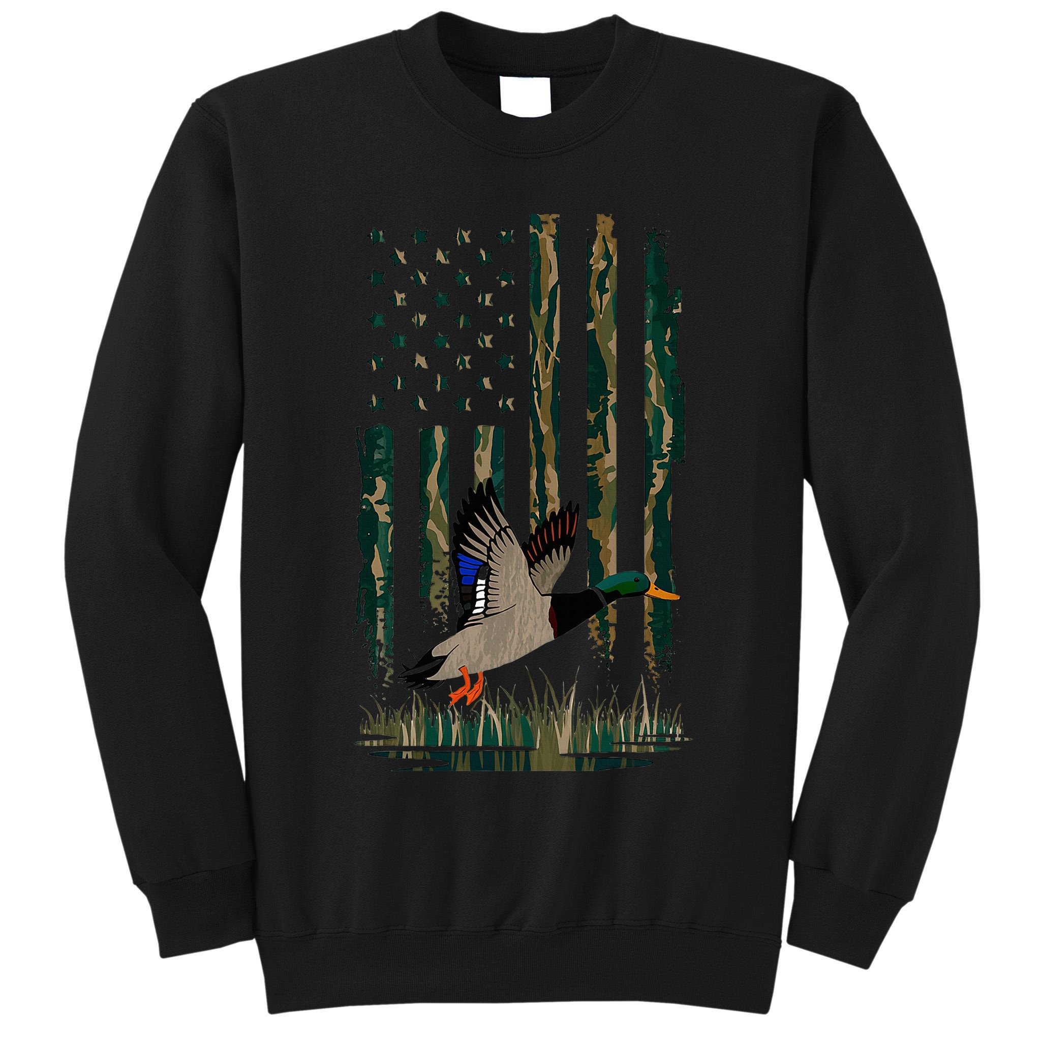 Duck Hunting Waterfowl Hunters Camo Flag Tall Sweatshirt