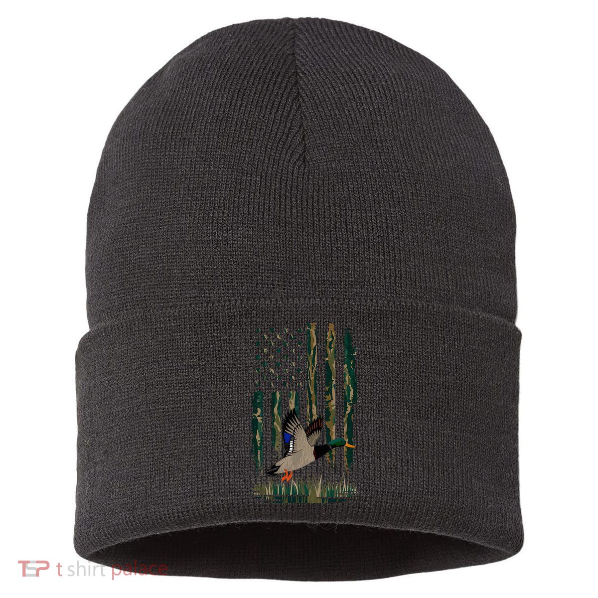 Duck Hunting Waterfowl Hunters Camo Flag Sustainable Knit Beanie