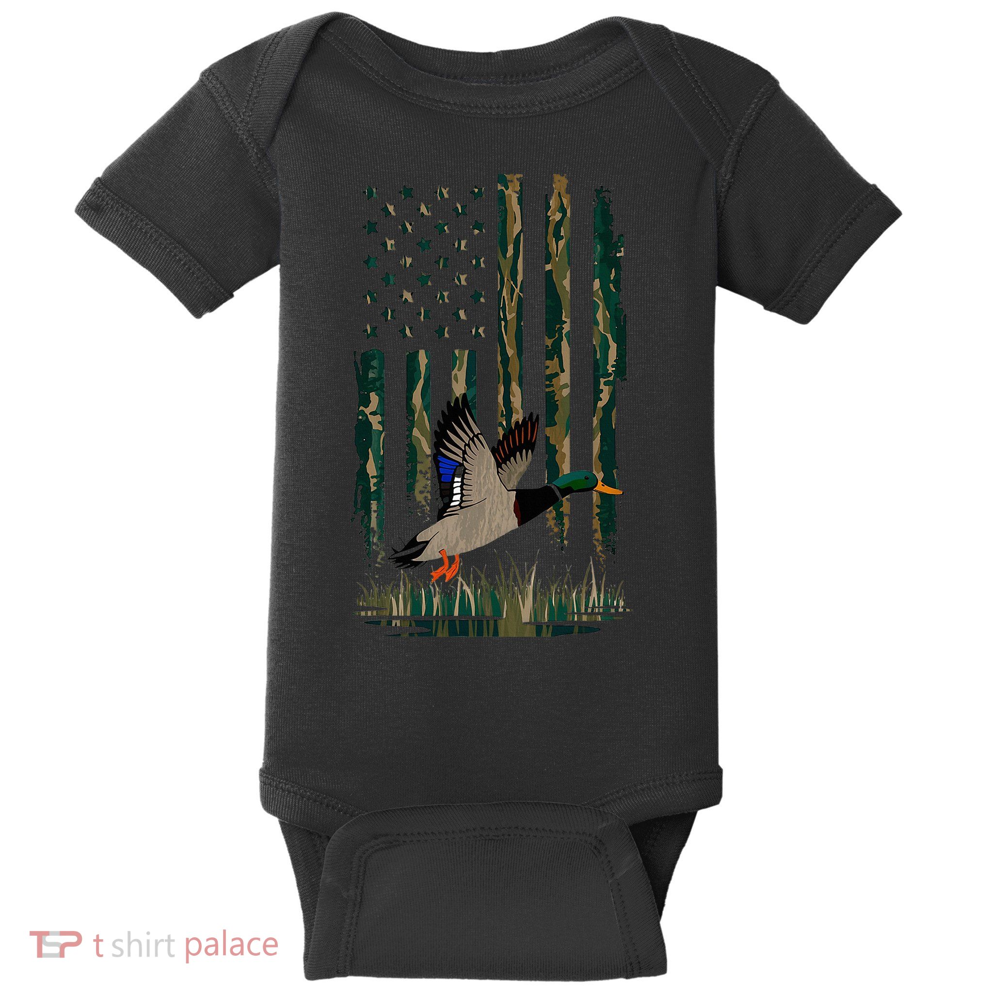 Duck Hunting Waterfowl Hunters Camo Flag Baby Bodysuit