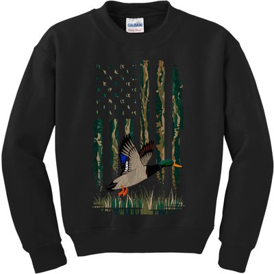 Duck Hunting Waterfowl Hunters Camo Flag Kids Sweatshirt