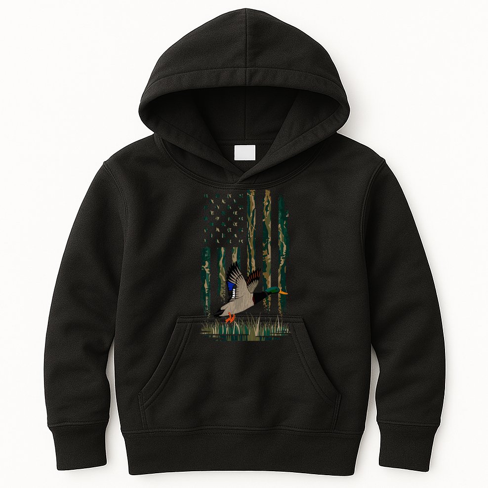 Duck Hunting Waterfowl Hunters Camo Flag Kids Hoodie