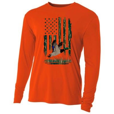 Duck Hunting Waterfowl Hunters Camo Flag Cooling Performance Long Sleeve Crew