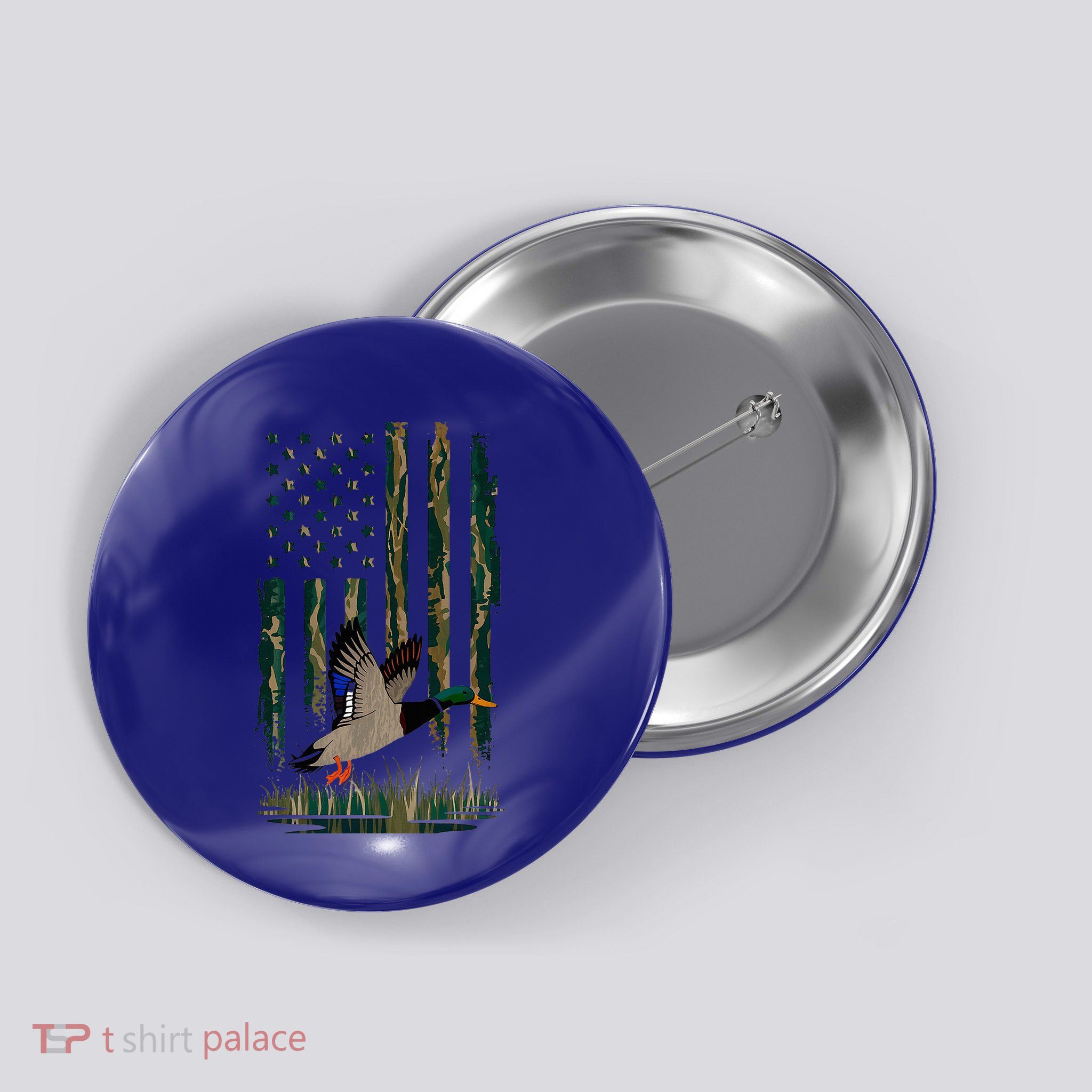 Duck Hunting Waterfowl Hunters Camo Flag Button