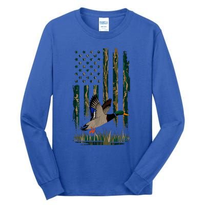 Duck Hunting Waterfowl Hunters Camo Flag Tall Long Sleeve T-Shirt