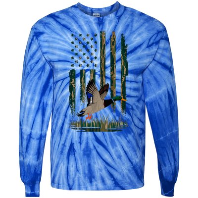 Duck Hunting Waterfowl Hunters Camo Flag Tie-Dye Long Sleeve Shirt