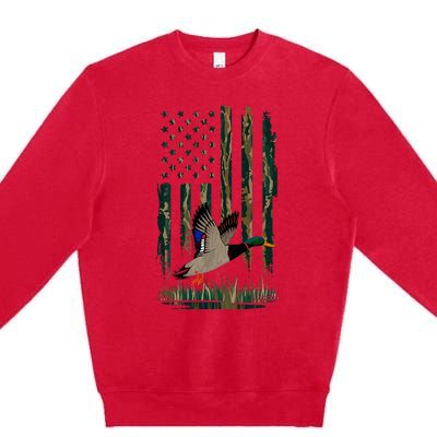 Duck Hunting Waterfowl Hunters Camo Flag Premium Crewneck Sweatshirt