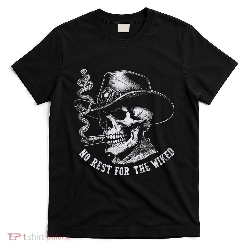 Dark Humor Western Garmentd Yed – Bold Skull And Cowboy Hat Graph T-Shirt