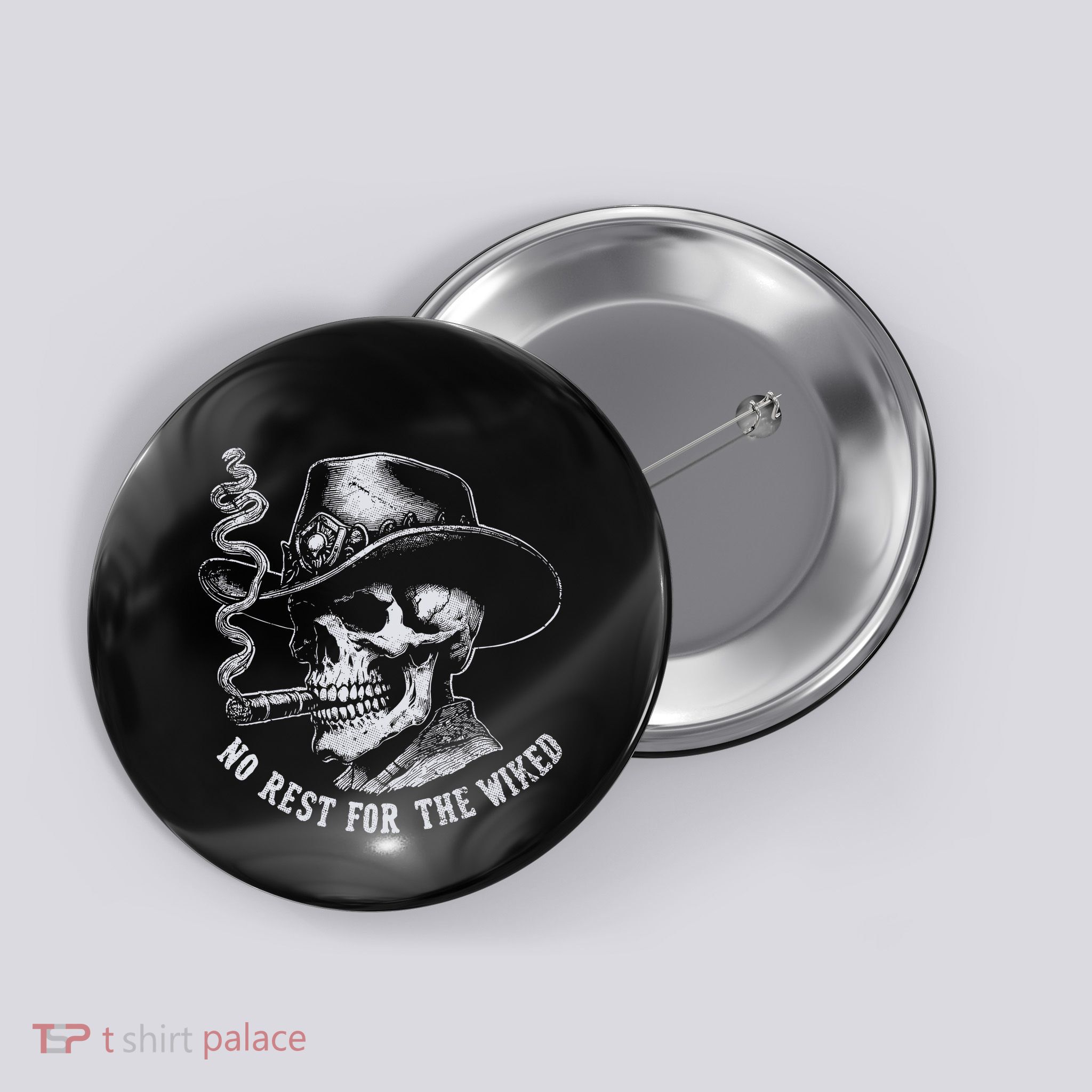 Dark Humor Western Garmentd Yed – Bold Skull And Cowboy Hat Graph Button