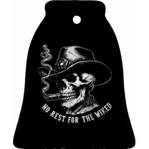 Dark Humor Western Garmentd Yed – Bold Skull And Cowboy Hat Graph Ceramic Bell Ornament