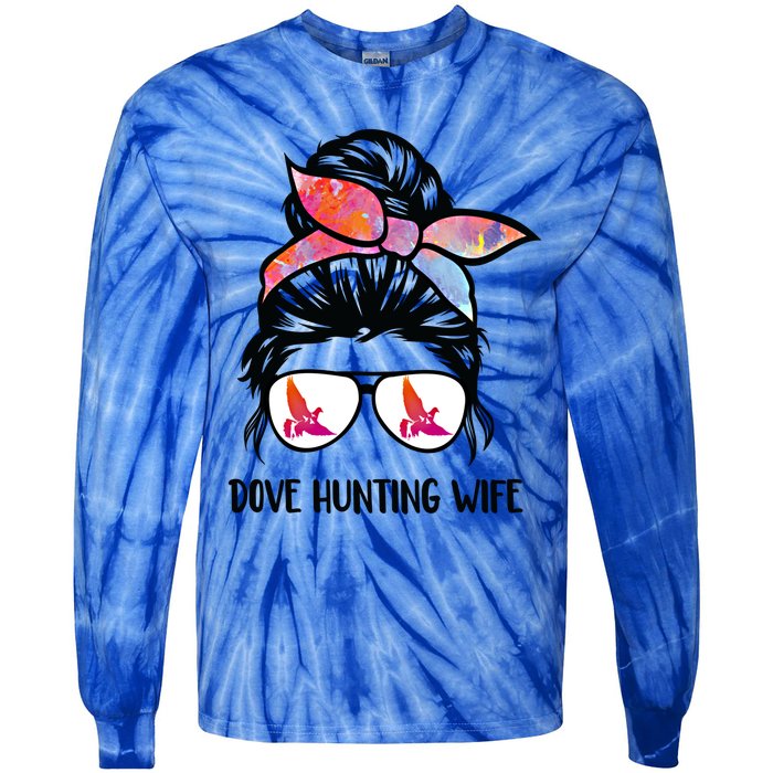 Dove Hunting Wife Messy Bun Funny Dove Hunter Mom Gift Tie-Dye Long Sleeve Shirt