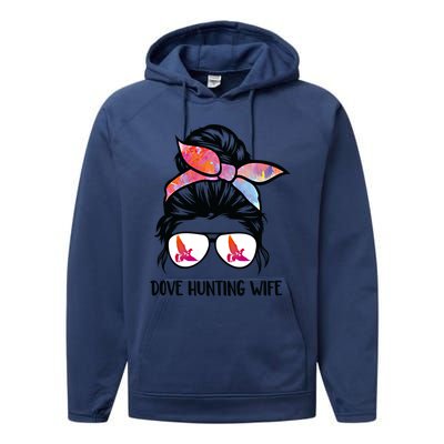 Dove Hunting Wife Messy Bun Funny Dove Hunter Mom Gift Performance Fleece Hoodie