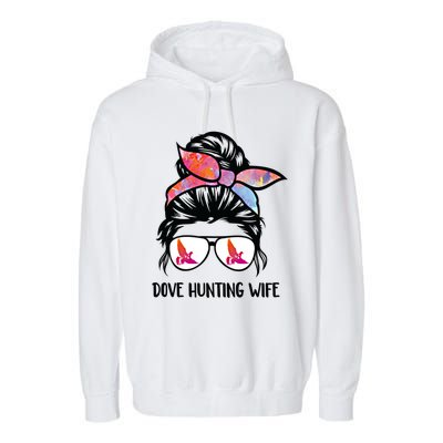 Dove Hunting Wife Messy Bun Funny Dove Hunter Mom Gift Garment-Dyed Fleece Hoodie