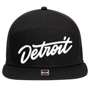 Detroit Hand Written Script Logo 7 Panel Mesh Trucker Snapback Hat