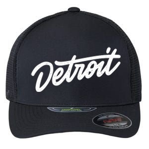 Detroit Hand Written Script Logo Flexfit Unipanel Trucker Cap