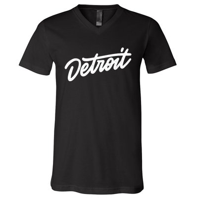 Detroit Hand Written Script Logo V-Neck T-Shirt