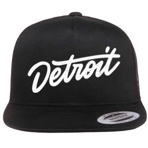 Detroit Hand Written Script Logo Flat Bill Trucker Hat