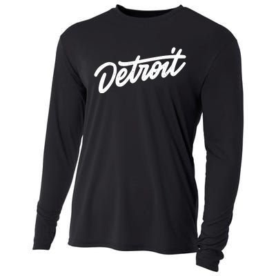 Detroit Hand Written Script Logo Cooling Performance Long Sleeve Crew