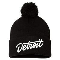 Detroit Hand Written Script Logo Pom Pom 12in Knit Beanie