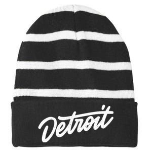 Detroit Hand Written Script Logo Striped Beanie with Solid Band