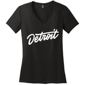 Detroit Hand Written Script Logo Women's V-Neck T-Shirt