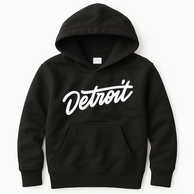 Detroit Hand Written Script Logo Kids Hoodie